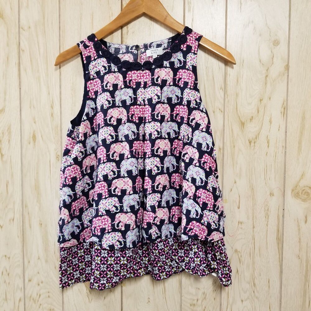 Crown & Ivy Pink Elephant Layered Sleeveless Blouse S